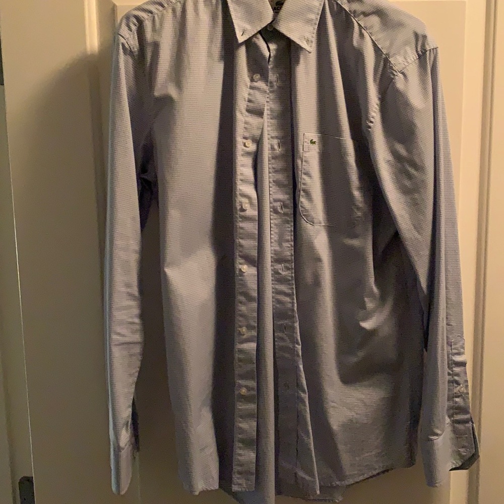 Lacoste dress shirt in light blue micro-gingham, size 40